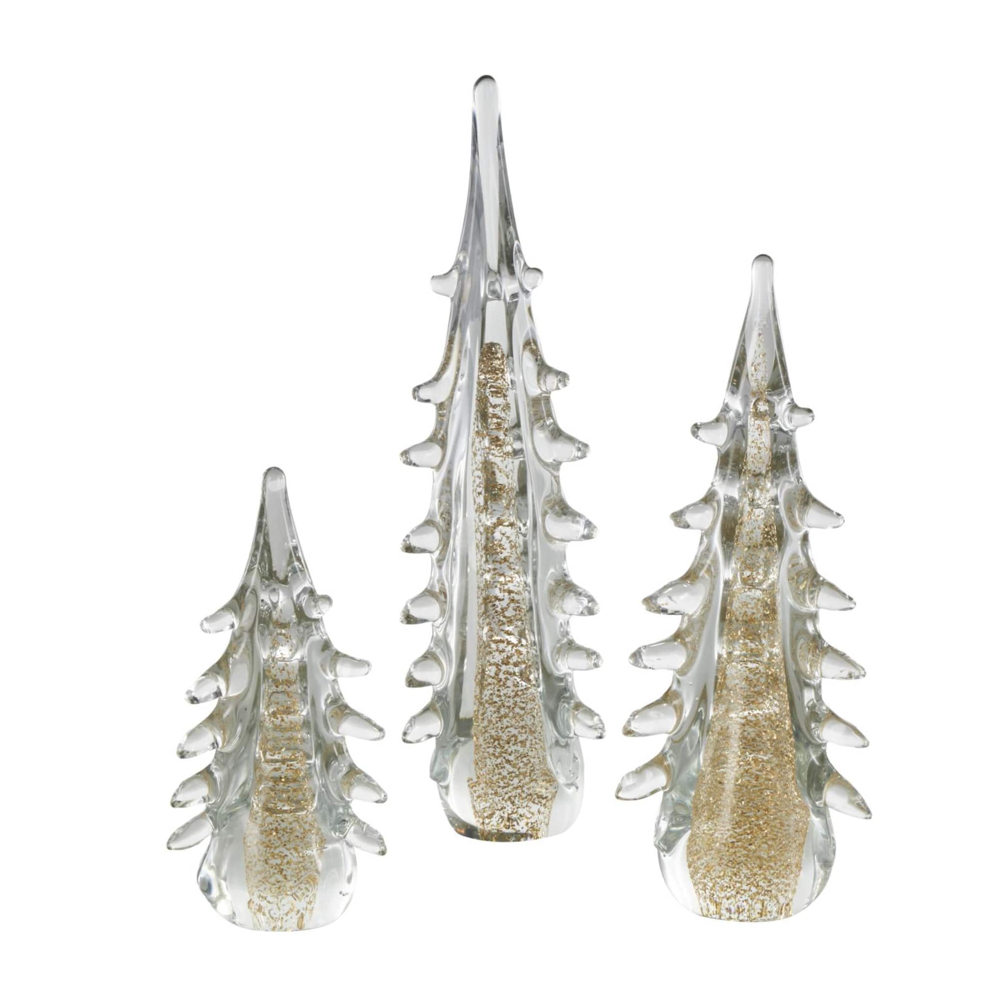 Gold & Clear Decorative Glass Sculpture Set